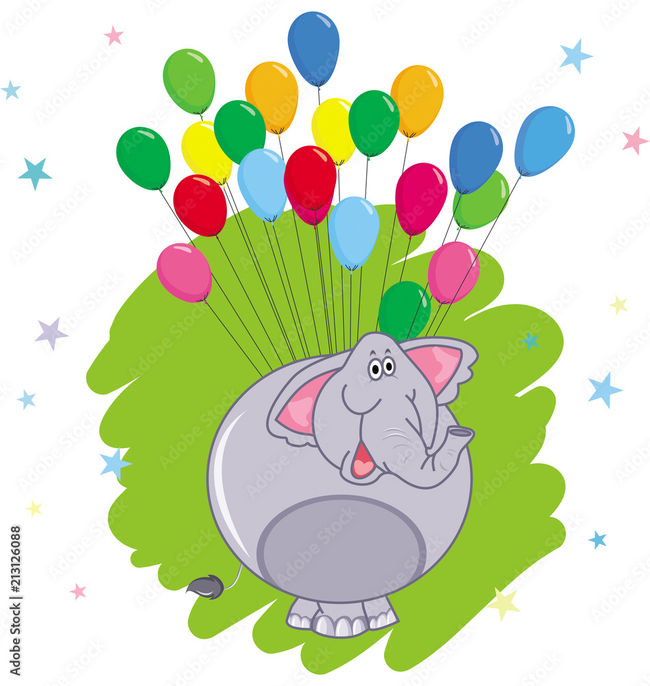 Colorful balloons with cartoon cute elephant Colorful balloons with cartoon cute elephant