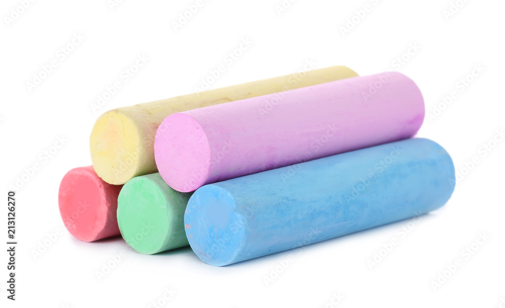 Color pieces of chalk on white background Color pieces of chalk on white background