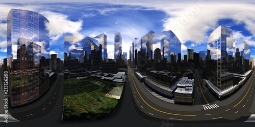 HDRI, environment map , Round panorama, spherical panorama, equidistant projection, cityscape 