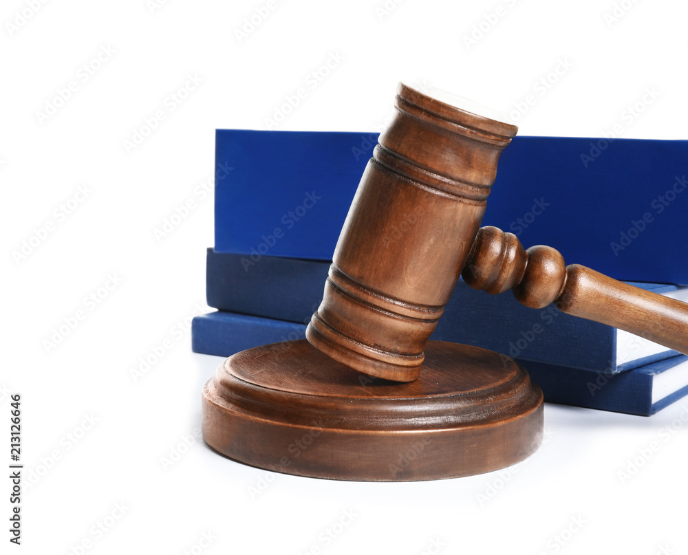 Wooden gavel and books on white background. Law concept Wooden gavel and books on white background. Law concept