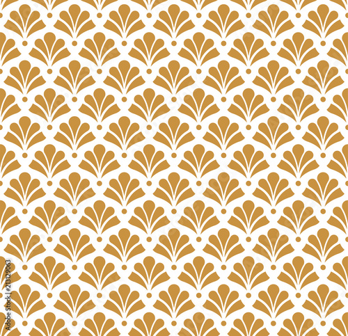 Floral Golden Stylish Seamless Pattern. Geometric Art Deco Vector Leaves Background.