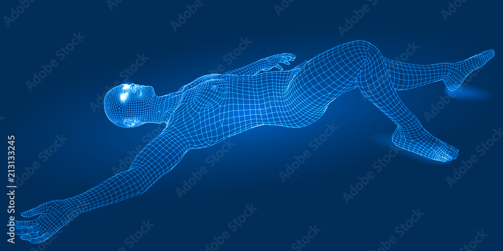 Foto 3d wireframe style lying man