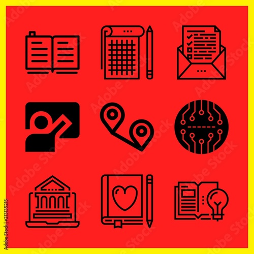 Simple 9 icon set of edication related online education, board, blackboard and test vector icons. Collection Illustration