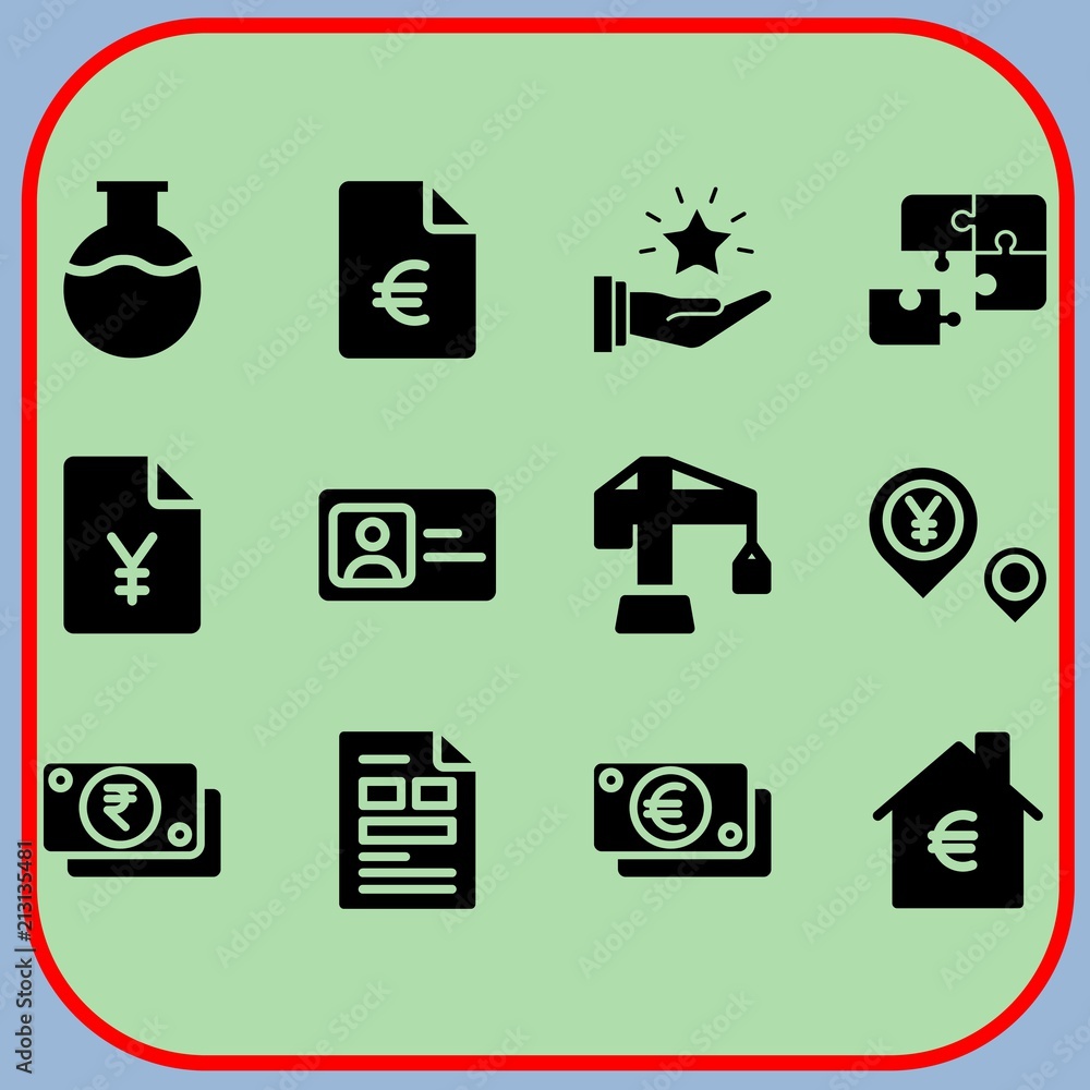 Simple 12 icon set of business related file, money, puzzle and flask vector icons. Collection Illustration Simple 12 icon set of business related file, money, puzzle and flask vector icons. Collection Illustration