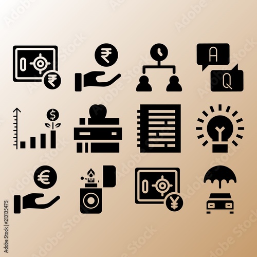 Questions, lighter and insurance related premium icon set photo