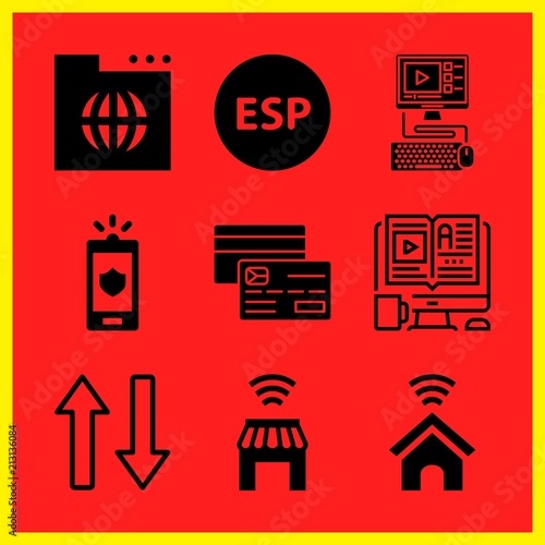 Simple 9 icon set of online related computer, smart home, credit card and esp vector icons. Collection Illustration