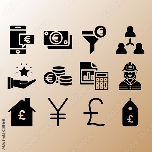 Mortgage, teamwork and price tag related premium icon set