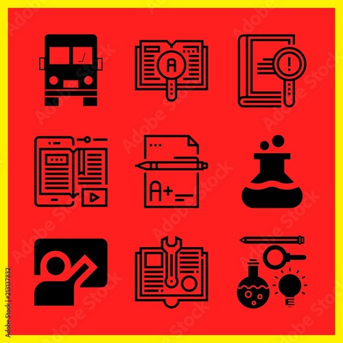 Simple 9 icon set of edication related exam, science, ebook and learning vector icons. Collection Illustration