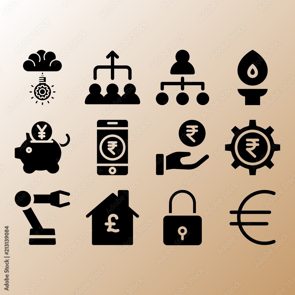 Torch, idea and piggy bank related premium icon set Torch, idea and piggy bank related premium icon set