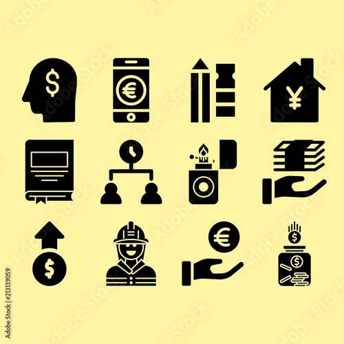 Pencil, time management and get money related premium icon set