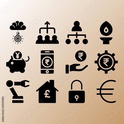 Torch, idea and piggy bank related premium icon set