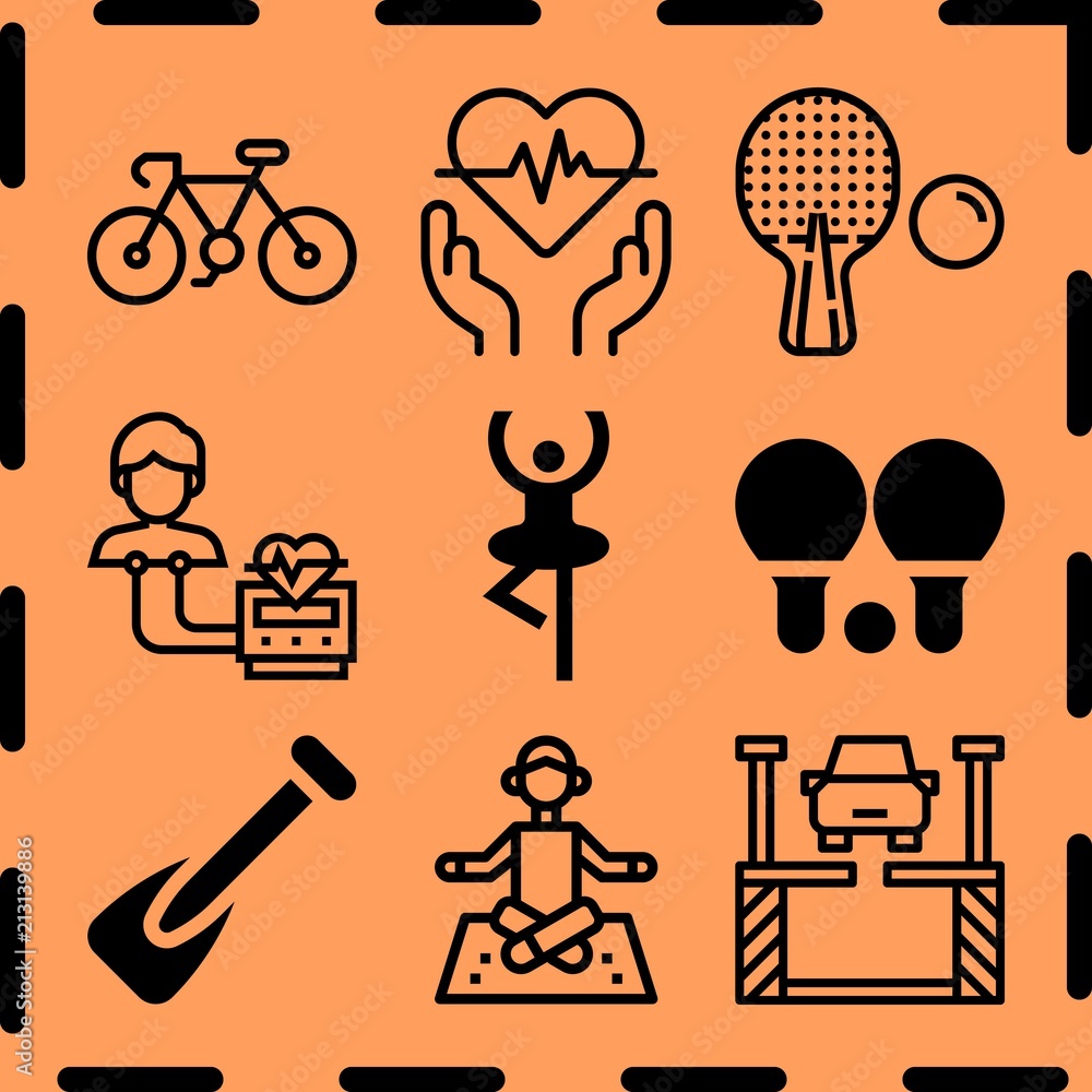 Fototapeta premium Simple 9 icon set of fitness related [iconsRandom:4] vector icons. Collection Illustration