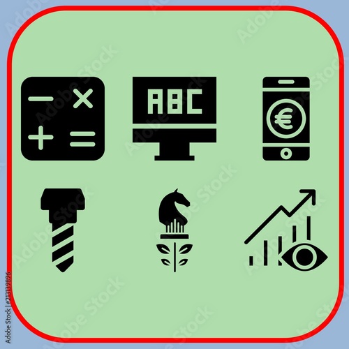 Simple 6 icon set of business related computer, strategy, calculator and profits vector icons. Collection Illustration