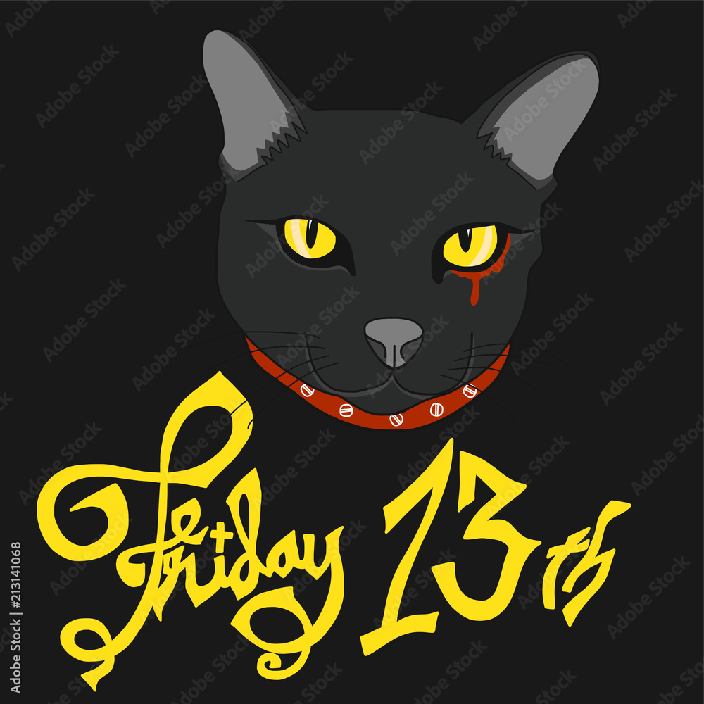 Black cat Friday 13th cartoon vector illustration Stock Vector | Adobe Stock
