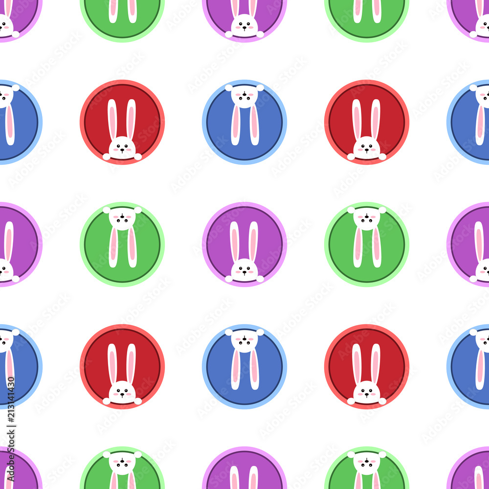 White easter rabbit. Funny bunny in flat style. Easter Bunny. Fun animals seamless pattern. Vector illustration. White easter rabbit. Funny bunny in flat style. Easter Bunny. Fun animals seamless pattern. Vector illustration.