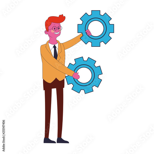 Businessman with gears symbol vector illustration graphic design