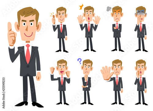 茶髪の男性の9種類の仕草と表情
