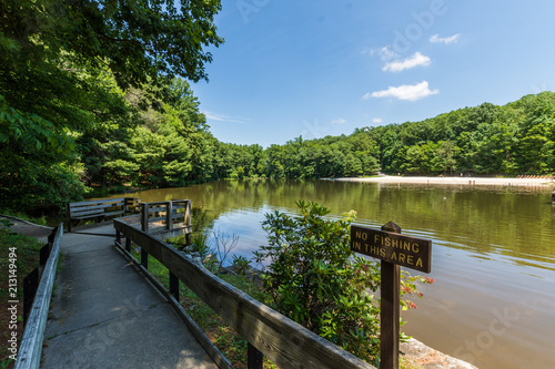 Fototapeta Naklejka Na Ścianę i Meble -  Landscape of the Swimming and Fishing Area in Colonel Denning State Park in Tuscarora State Forest in Pennsylvania