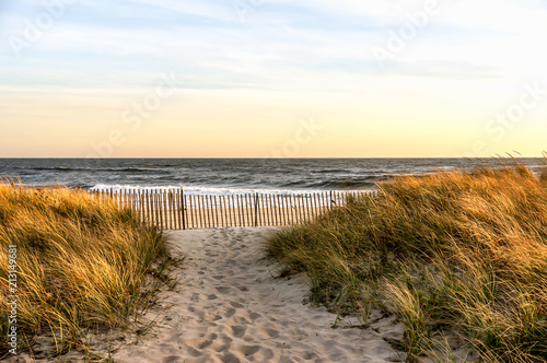 Sunset in a November Autumn day, at Hamptons Beach New York photo