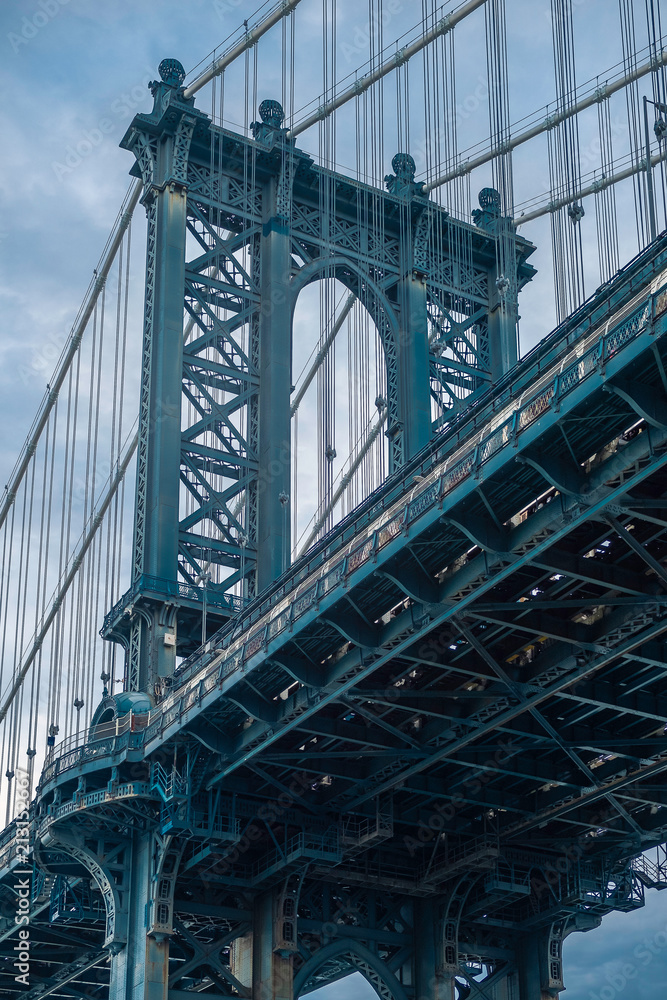 Closeup of Manhattan bridge tower