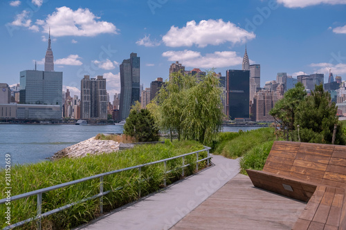 Hunter's Point South Park with view of Manhattan skyline and East River