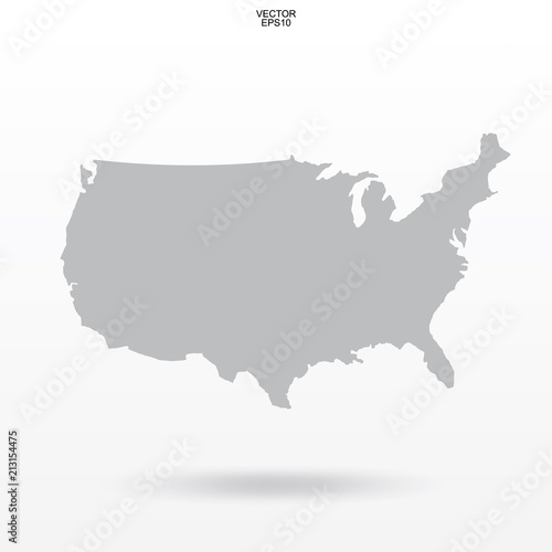 Map of USA. Outline of "United States of America" map on white background with soft shadow. Vector.