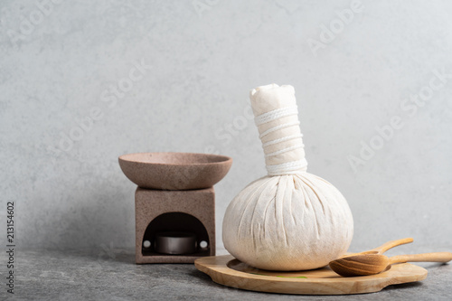 Aromatherapy  product  Spa set massage with concrete  background. top view,flat lay composition.
