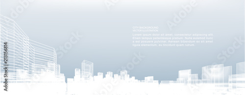 Abstract wireframe city background. Perspective 3D render of building wireframe. Vector. photo