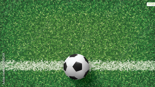 Soccer football ball in soccer field pattern and texture background. Vector.