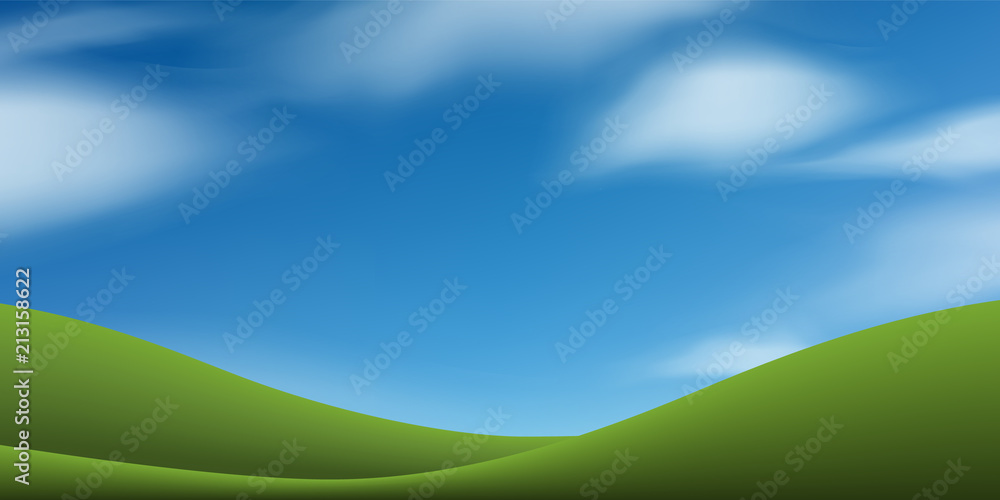 Green grass hill with blue sky. Abstract background park and outdoor for landscape idea. Use for natural article both on print and website. Vector. Green grass hill with blue sky. Abstract background park and outdoor for landscape idea. Use for natural article both on print and website. Vector.