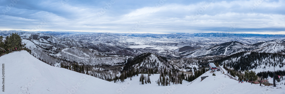 Skiing on a mountain - vista point - panorama