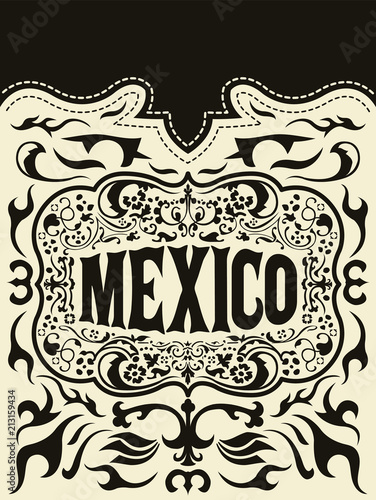 Mexico western style elements set, mexican holiday vector poster 
