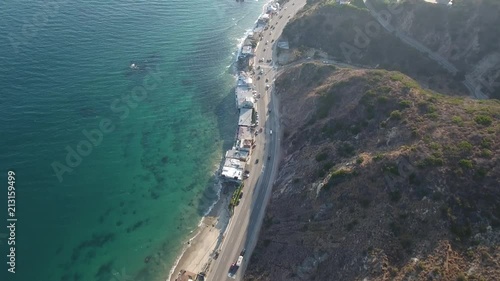 Late afternoon drone shot in Malibu, CA over the PCH. photo