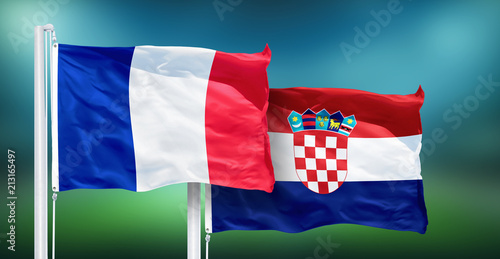 France - Croatia, FINAL of soccer World Cup, Russia 2018 National Flags photo