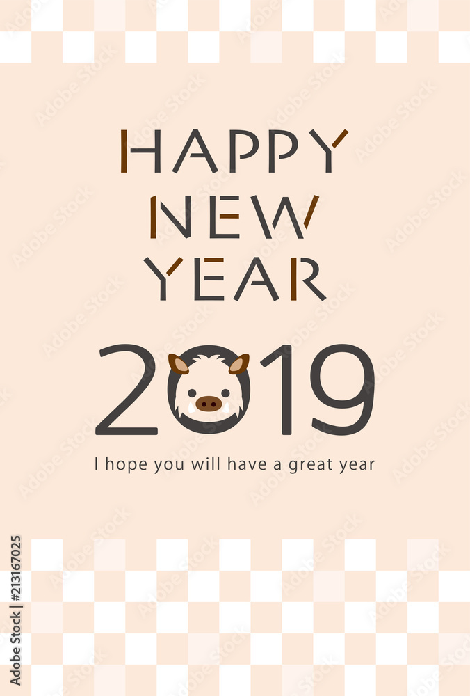 19年亥年 イノシシの年賀状テンプレート Stock Vector Adobe Stock