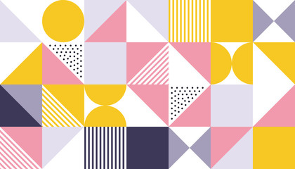 Fototapete Muster im skandinavischen Stil Geometrisches Mustervektorhintergrunddesign der skandinavischen abstrakten Farbe oder der Schweizer Geometriedrucke mit Rechtecken, Quadraten und Kreisen  © Ron Dale