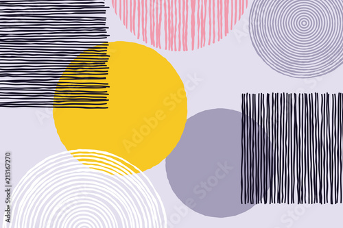 Abstract patchwork pattern background of vector doodle sketch patch work or artwork with geometric circle and line art shapes on white background