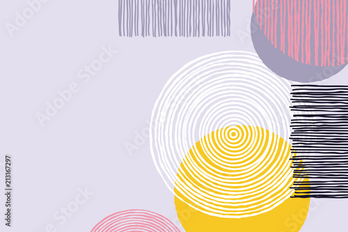 Abstract patchwork ackground of geometric line art pattern. Vector giclee doodle sketch patch work or artwork with circle and suqare shapes on white background