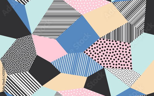 Abstract patchwork pattern background of vector patch artwork of giclee dots, lines and strokes shapes photo