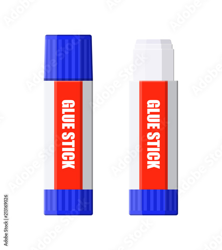 Plastic tubes of glue stick, open lid and closed.