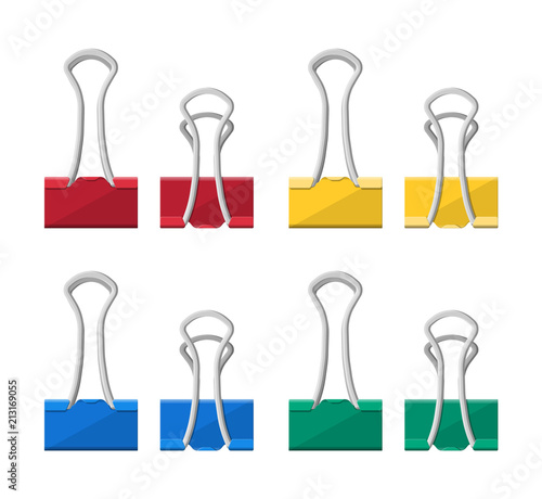 Colored binder clips. Clerical clothespin.