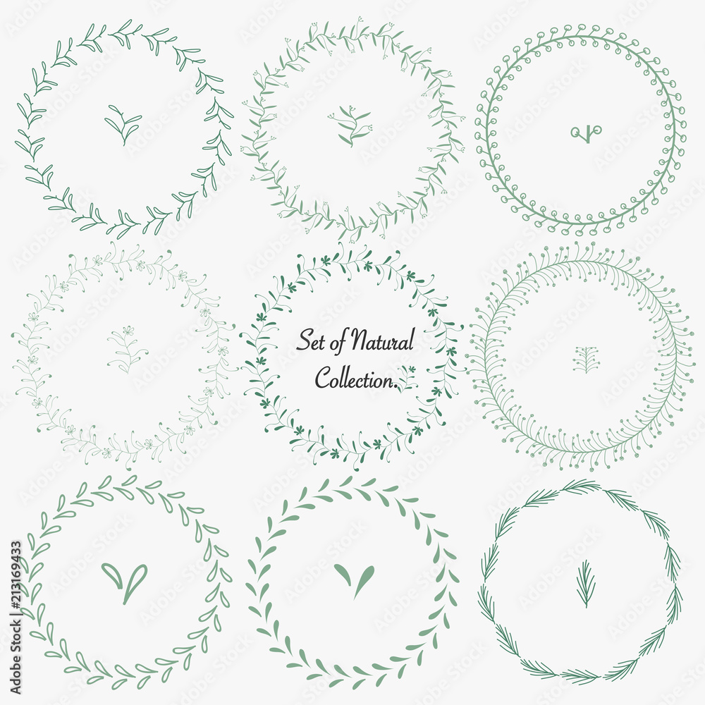 Set Of Hand Drawn Round Frames For Decoration. Vector Natural Collection. Set Of Hand Drawn Round Frames For Decoration. Vector Natural Collection.
