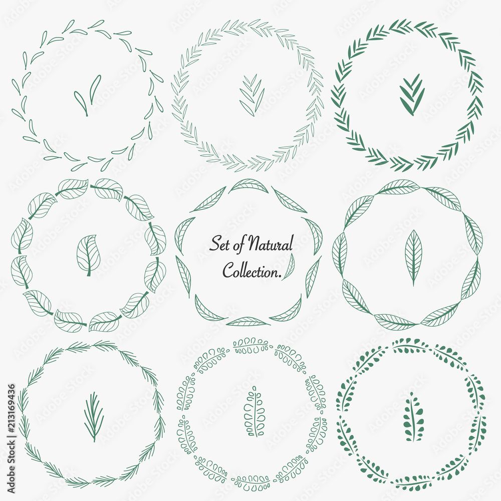 Set Of Hand Drawn Round Frames For Decoration. Vector Natural Collection. Set Of Hand Drawn Round Frames For Decoration. Vector Natural Collection.