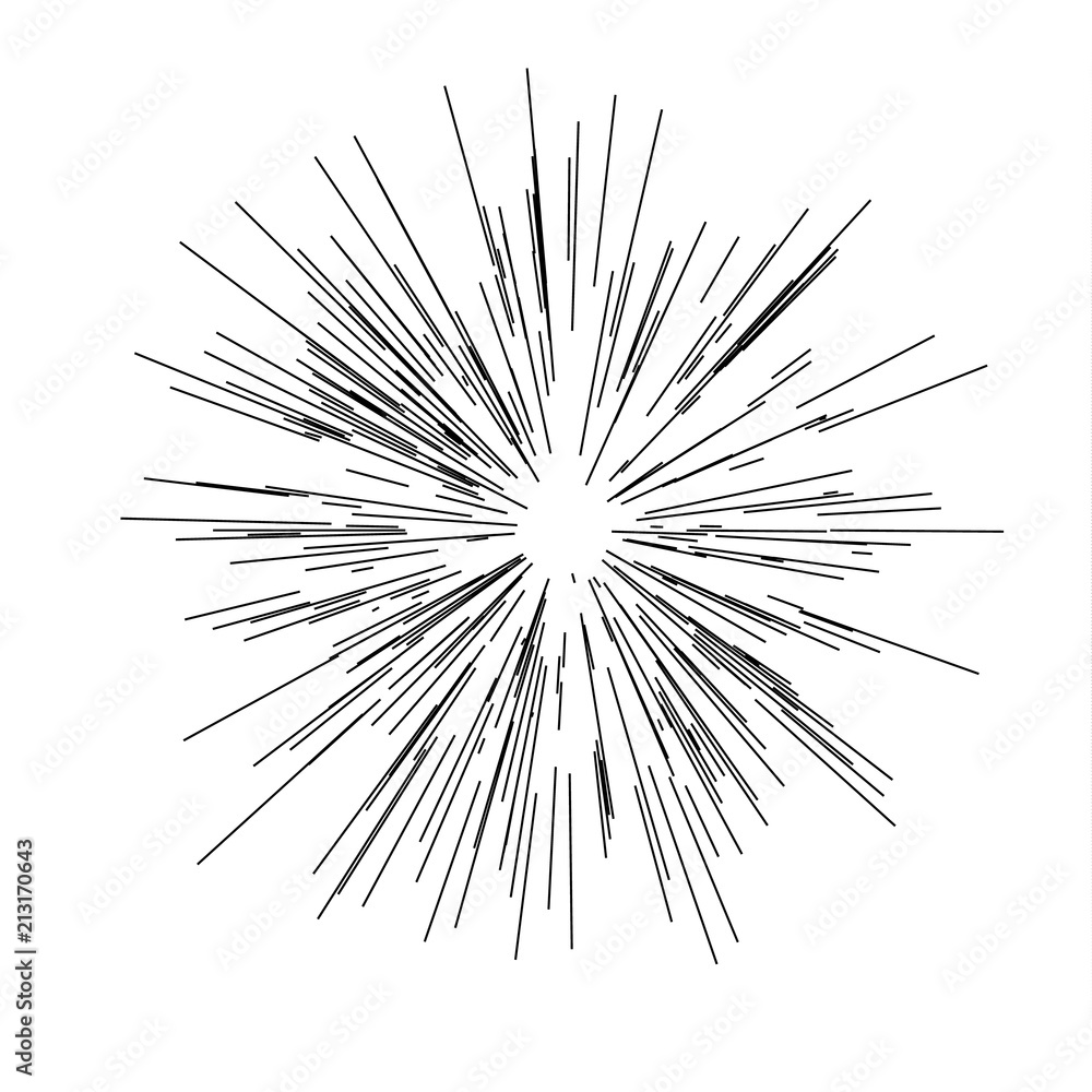 Fototapeta premium Speed lines. Radiating from the center of thin beams, lines. Vector illustration. Icon black on white. 