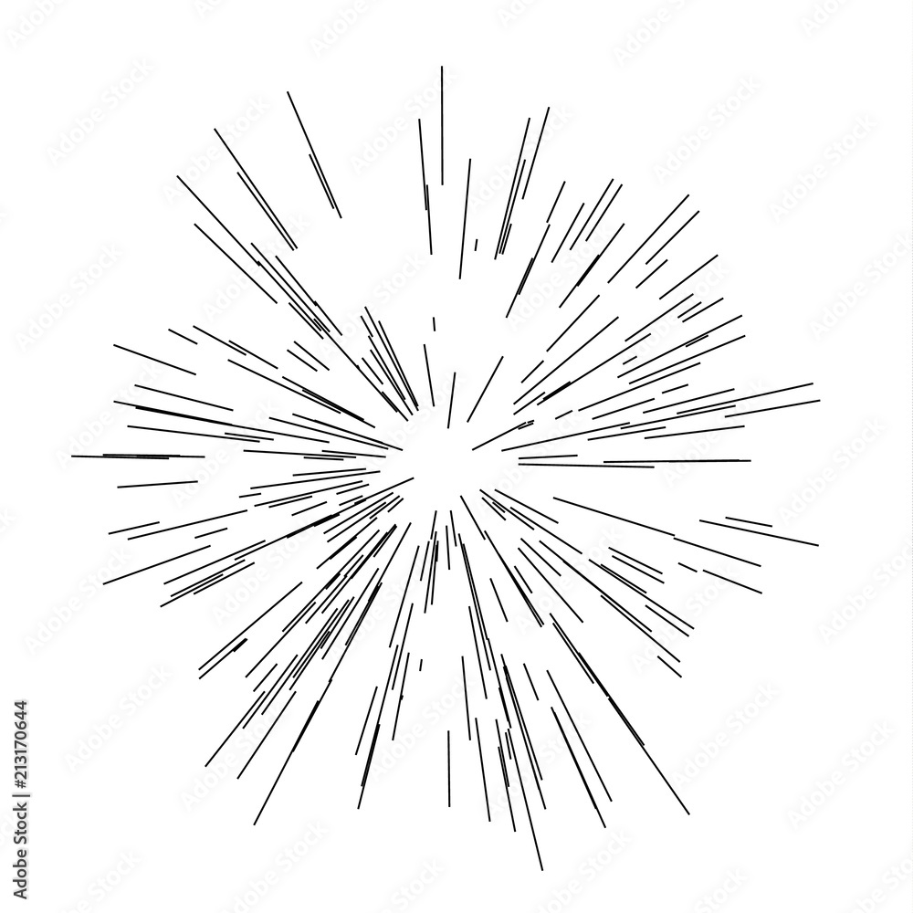 Speed lines. Radiating from the center of thin beams, lines. Vector illustration. Icon black on white. Speed lines. Radiating from the center of thin beams, lines. Vector illustration. Icon black on white.