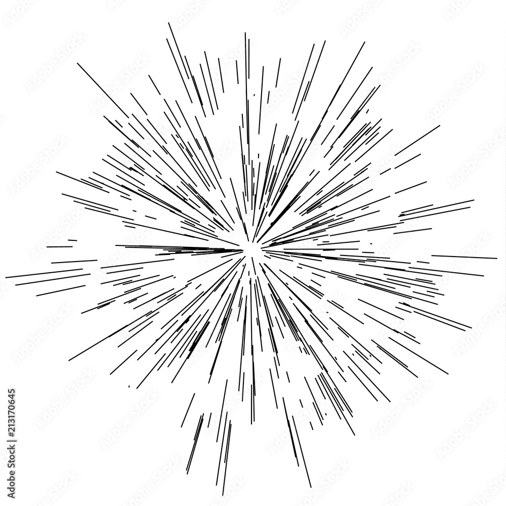 Speed lines. Radiating from the center of thin beams, lines. Vector illustration. Icon black on white. Speed lines. Radiating from the center of thin beams, lines. Vector illustration. Icon black on white.