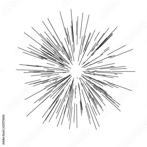 Speed lines. Radiating from the center of thin beams  lines. Vector illustration. Icon black on white. 