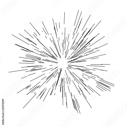 Speed lines. Radiating from the center of thin beams  lines. Vector illustration. Icon black on white. 