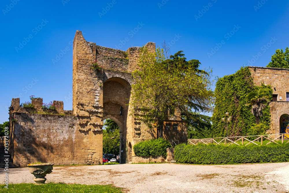 Orvieto, Italy - Ruins of historic defense walls of Orvieto old town