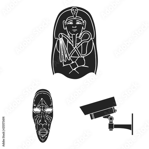 Museum and gallery black icons in set collection for design. Storage and exhibition of showpiece vector symbol stock web illustration.